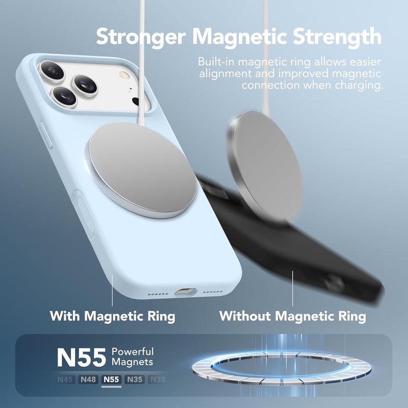 GONEZ Magnetic for iPhone 17 Pro Max Case, Compatible with MagSafe, [Screen Protector + Camera Lens Protector], Liquid Silicone Anti-Scratch Shockproof Protective Phone Case 6.9 inch, Blue - Image 3